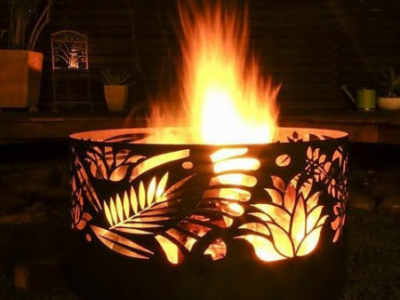 Squat Round Fire Pit with Floral Pattern