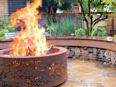 Large Double-Skin Fire Pit with Cootamundra Wattle Pattern in Rust