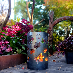 Small Round Fire Pit with Autumn Leaf Pattern