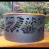 Squat Round Fire Pit with Floral Pattern, Charcoal Heat Proof Paint and Hardwood Lid