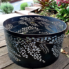 Squat Round Fire Pit with Wattle Pattern, Charcoal Heat Proof Paint