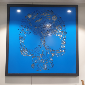 Candy Skull Wall Art in Blue Powder Coat