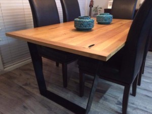 Hardwood Table Top with Angled Steel Legs by Ironbark Metal Design