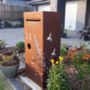 3D Grevillea Letterbox with Bees in Rusted Corten Steel with Perspex
