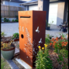 3D Grevillea Letterbox with Bees in Rusted Corten Steel with Perspex