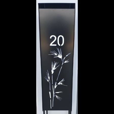 Compact Letterbox with Sedges Pattern in Black Powder Coated Aluminium with Perspex Backing
