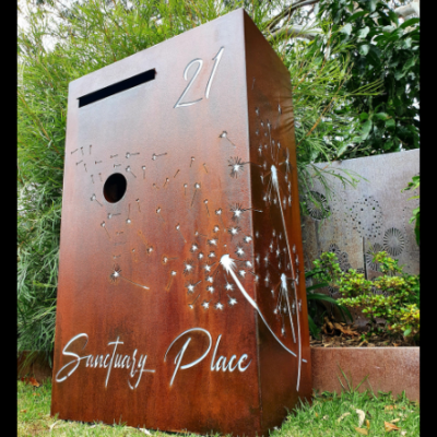 Wide Form Custom Pre-Rust & Sealed Letterbox with Dandelion Drift Pattern- Calamvale