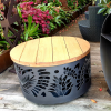 Double Skin Fire Pit in Floral Pattern with Heat Proof Paint and Hardwood Lid