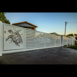 Automated Sliding Gate with Sea Turtle Pattern