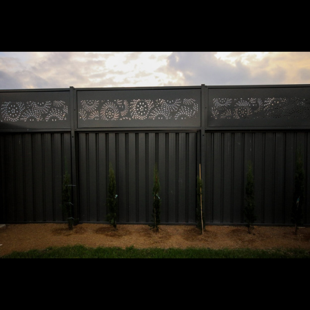 Decorative Fence Screens in Black Powder Coated Aluminium- Fanfare Pattern