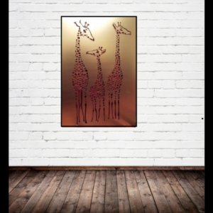 Giraffe Family Wall Art in Gold Powder Coated Aluminium