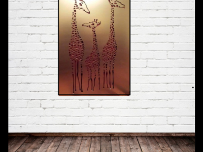 Giraffe Family Wall Art in Gold Powder Coated Aluminium