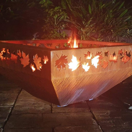Large Prism Fire Pit with Autumn Leaf Pattern