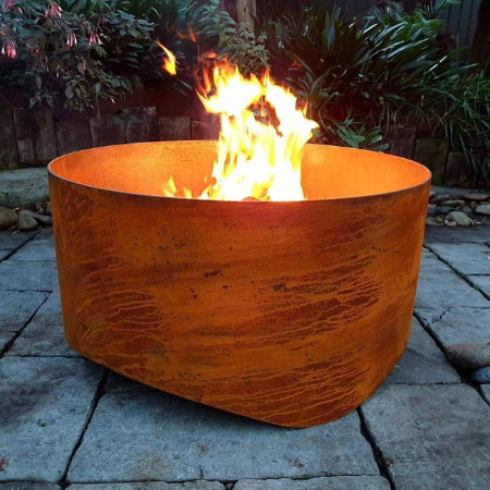 Large Swale Fire Pit in Rusted Steel