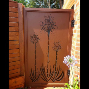Self-Closing Security Gate with Gymea Lilies Pattern