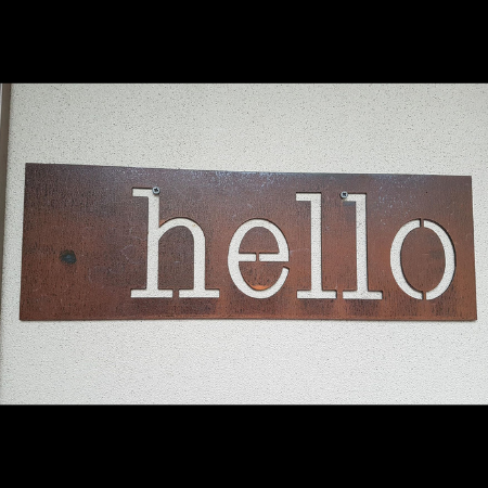 Hello Sign Rusted Steel