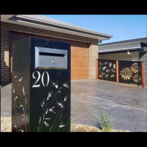 Ironbark Letterbox in Black Powder Coated Aluminium with Sedges Pattern and Perspex - Silver Chute