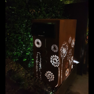 Ironbark Letterbox in Rusted Corten Steel with Agapanthas Pattern and Custom Stainless Steel Numbers- Figtree