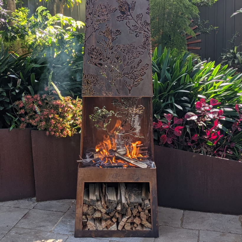 Chiminea Fire Pit with Banksia Pattern