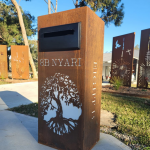 Ironbark Letterbox with Fig Tree Pattern in Rust with Perspex