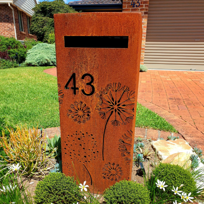 Medium Letterbox with Agapanthas pattern - Natural Rust Finish